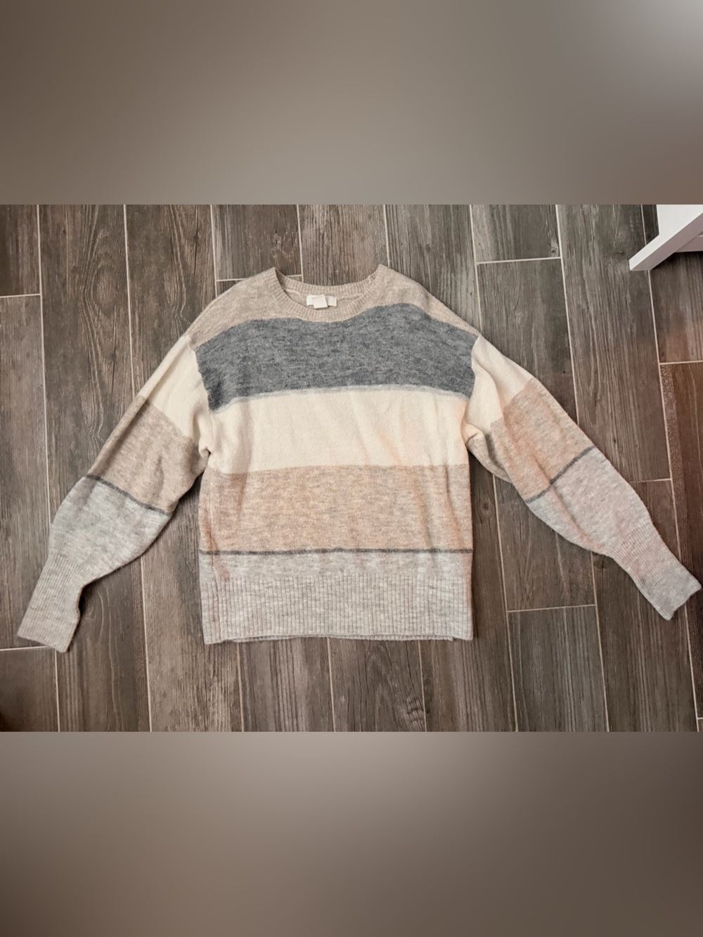 H&M Striped Crewneck Sweater in Gray, Cream & Tan